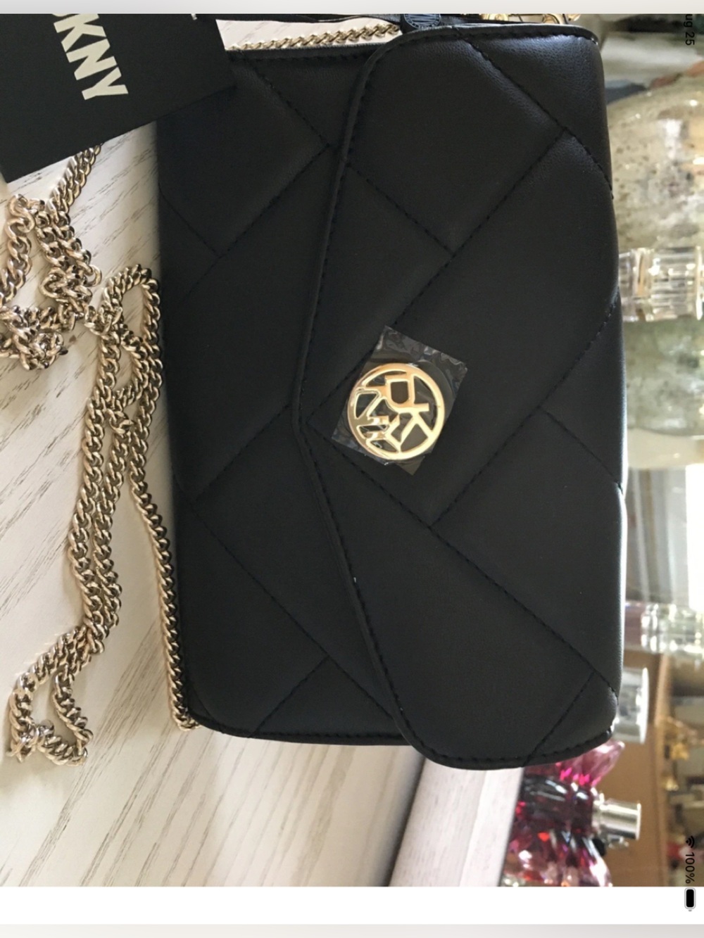 DKNY Black Quilted Chain Crossbody Bag